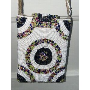Mexican Beaded Coin Purse Snap Closure Long Beaded Strap